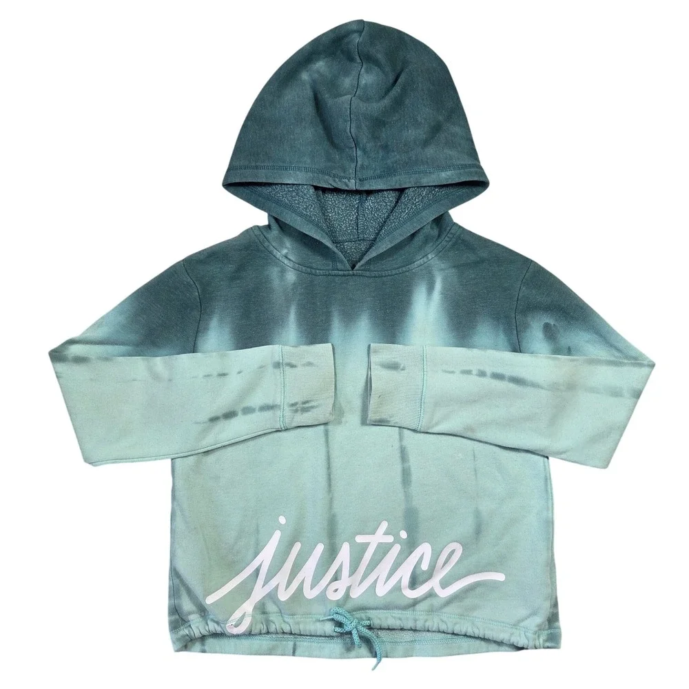 Justice Active Girls Teal Ombre Tie Dye Logo Pullover Hoodie Size 10 Lounge Cute